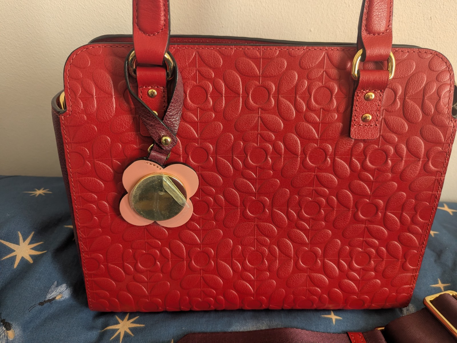 Orla Kiely Jeanie Leather Red Stem Embossed Bag image 2