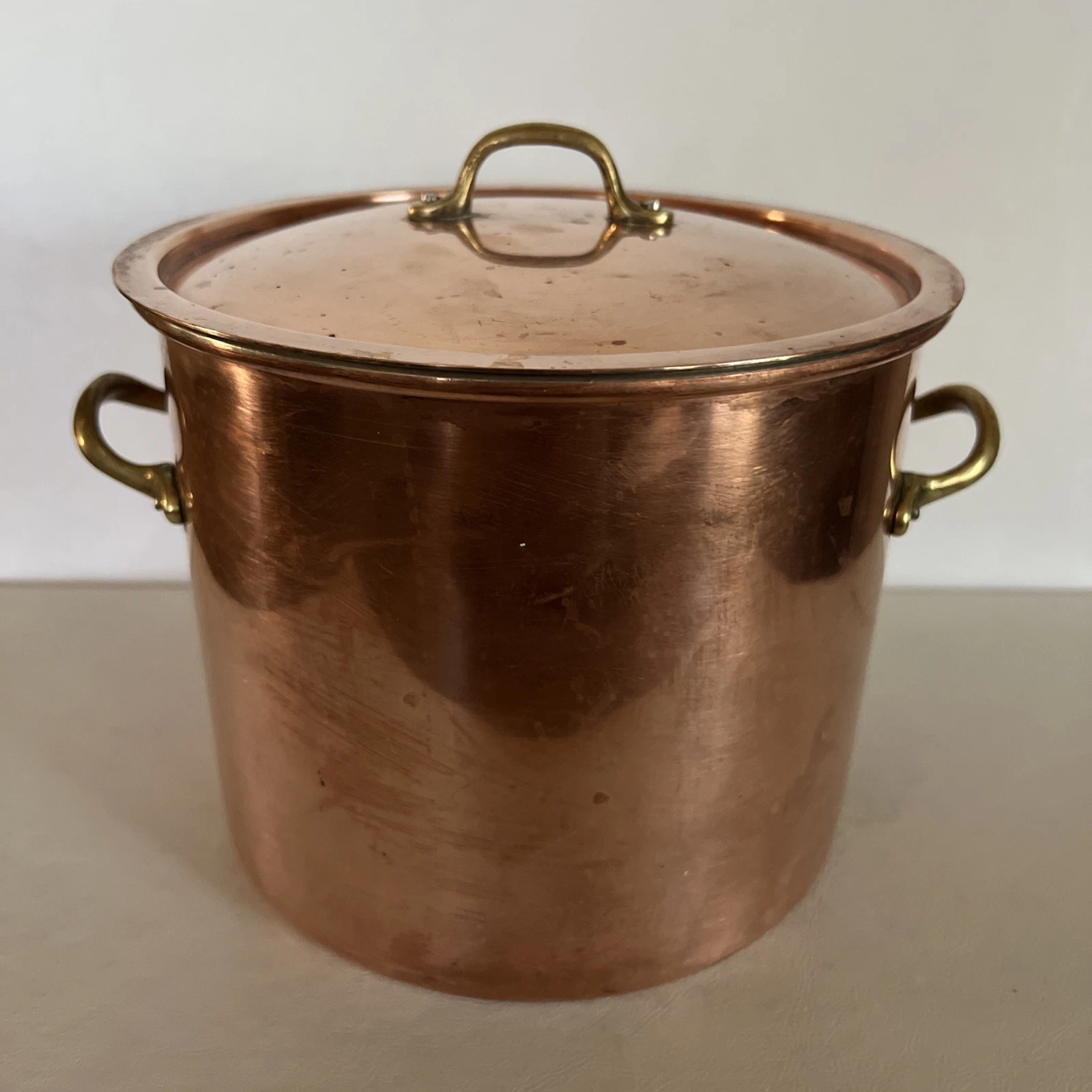 Vintage Small Copper Stock Pot w/Lid ~ 6.25” Tall Brass Handles Unmarked
Opens in a new window or ta