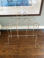 Vintage Mid Century Gold Tone Metal Scroll Magazine Holder Record Rack