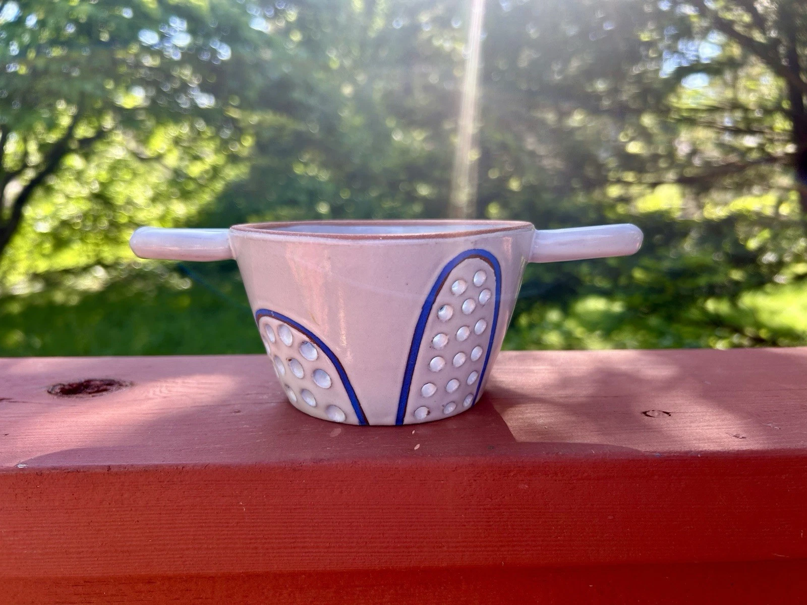 Red clay studio pottery small berry colander strainer style of Audra Smith