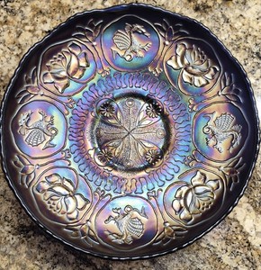 Antique Fenton  Cobalt Blue/Shows Purple Dragon/Lotus 8.5in  Ice-cream Bowl