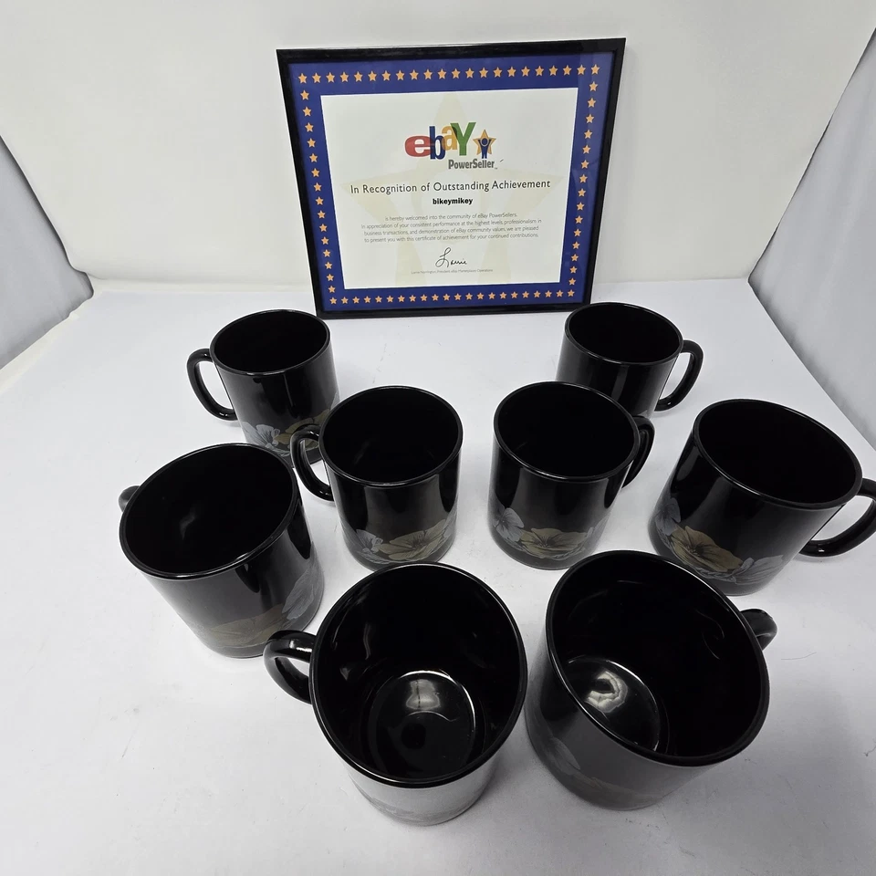 Juego De Colección 8 Tazas De Café Luminarc Arcoroc Julie Vidrio Negro Francia Tazas Florales Foto 3 de 4