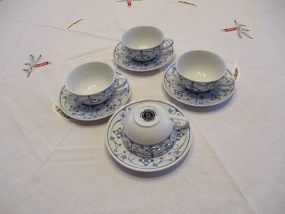 4 x Form Marienbad Ingres Weiss* Indisch Blau Strohblume   Teetasse & Untertasse