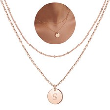 Initial Necklaces for Women Girls - 14K Gold-Plated Silver Double Side Engraved