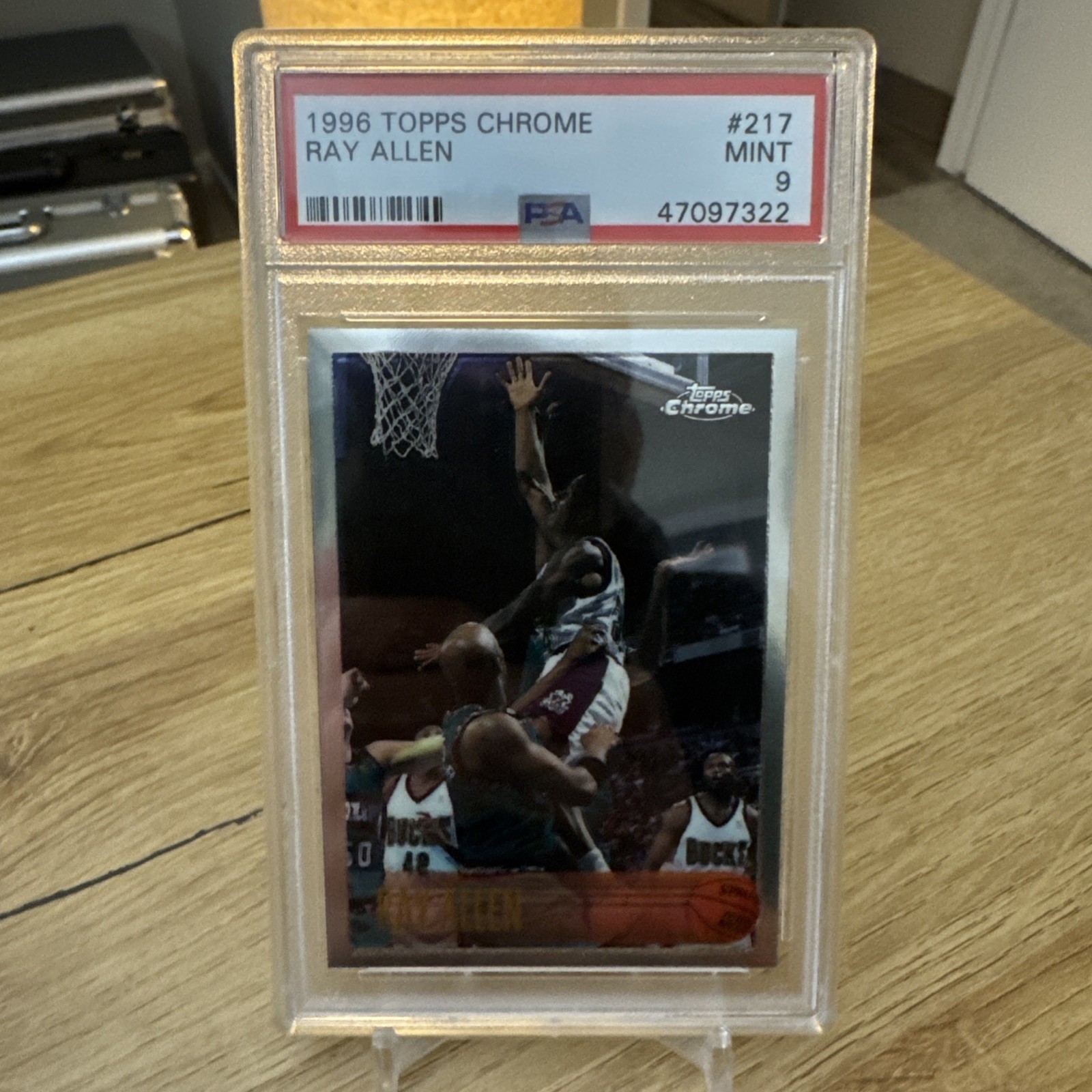 1996 Topps Chrome #217 Ray Allen Milwaukee Bucks RC Rookie HOF PSA 9 MINT