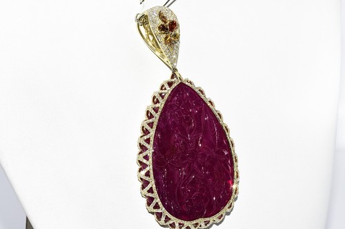 $59,990 180.74CT AGL CERTIFIED NATURAL HAND CARVED RUBY & DIAMOND PENDANT 14K - Picture 4 of 12