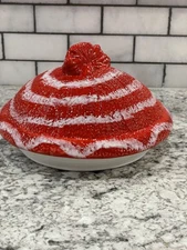 Transpac Red & White Ceramic Snowman Cookie Jar Lid Only 4 1/2" x 6"