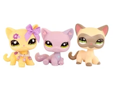 3Pcs Pet Shop LPS Shorthair Cat Sitting Cat with Accessories Kids Gift Toy