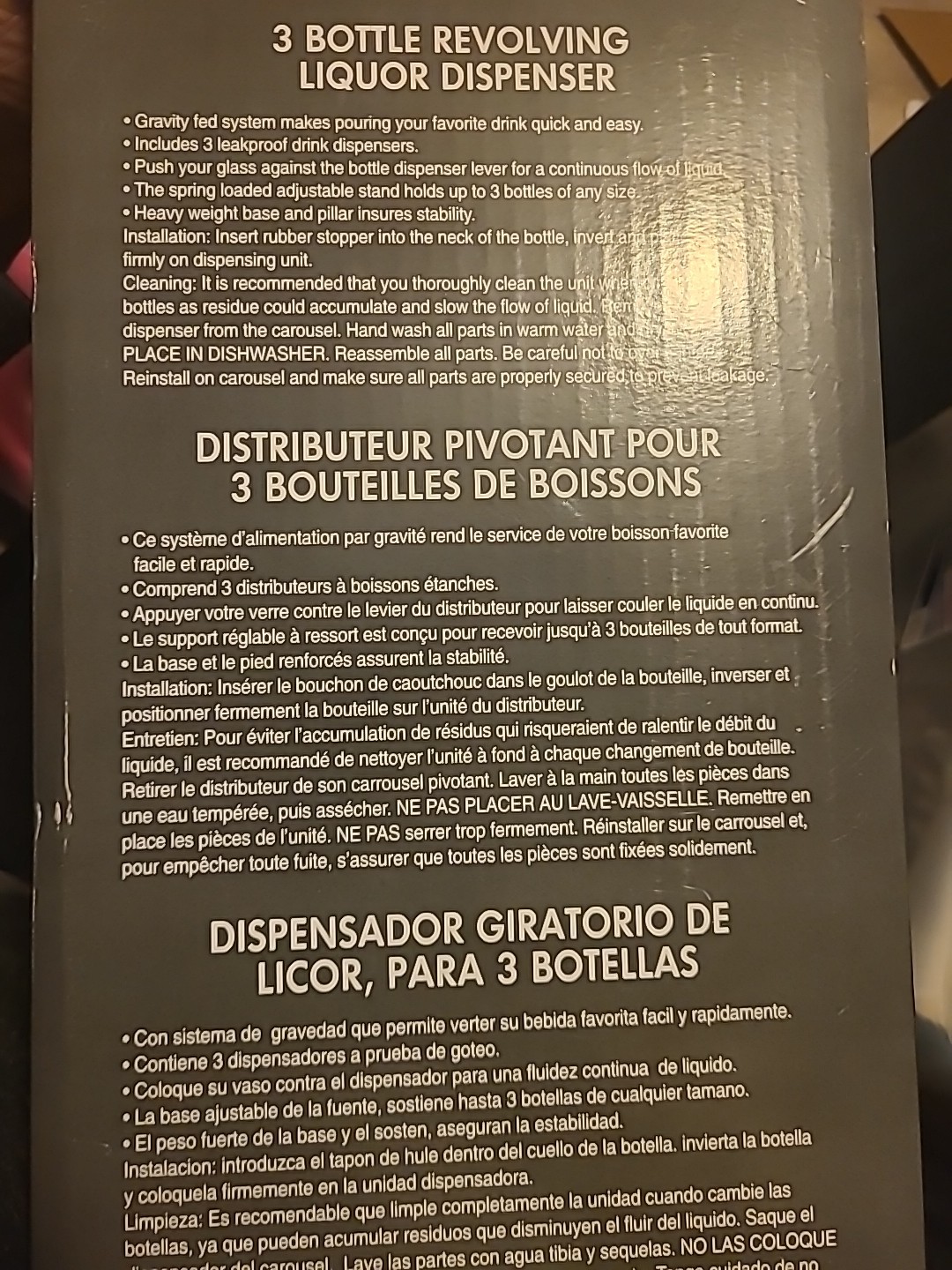 NOB OGGI 3 Bottle Revolving Liquor Dispenser Stainless Steel Bar 