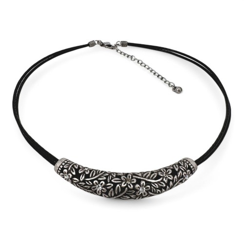 Lia Sophia Choker Necklace Magnolia Floral Rhinestone Focal on Black Cord - Picture 6 of 8
