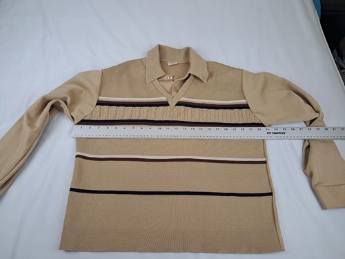 Vintage MARCEL of PARIS Knit Shirt Mens Beige Polyester Striped Size XL - Picture 9 of 14
