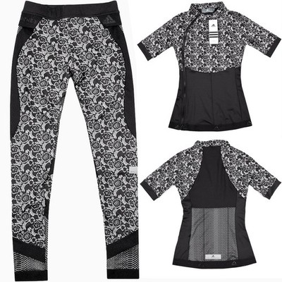 Adidas Stella McCartney Damen Sport Shirt Leggings Hose Set Gym Blumen schwarz