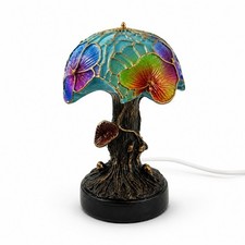 USB LED Floral Mushroom Lamp Stained Glass Style Resin Night Light Decor