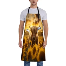 Highland Cow and Sunflower Apron for Women, 28x33in, Kitchen Chef Aprons with