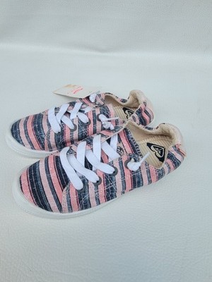 Roxy Girls Shoes RG Bayshore  Youth Size 3 Pink Striped Canvas Lace Up Sneaker