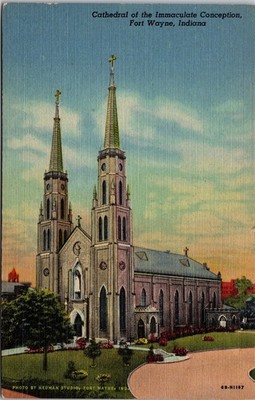Cathedral Of The Immaculate Conception Fort Wayne Indiana IN c1946 UNP Postcard