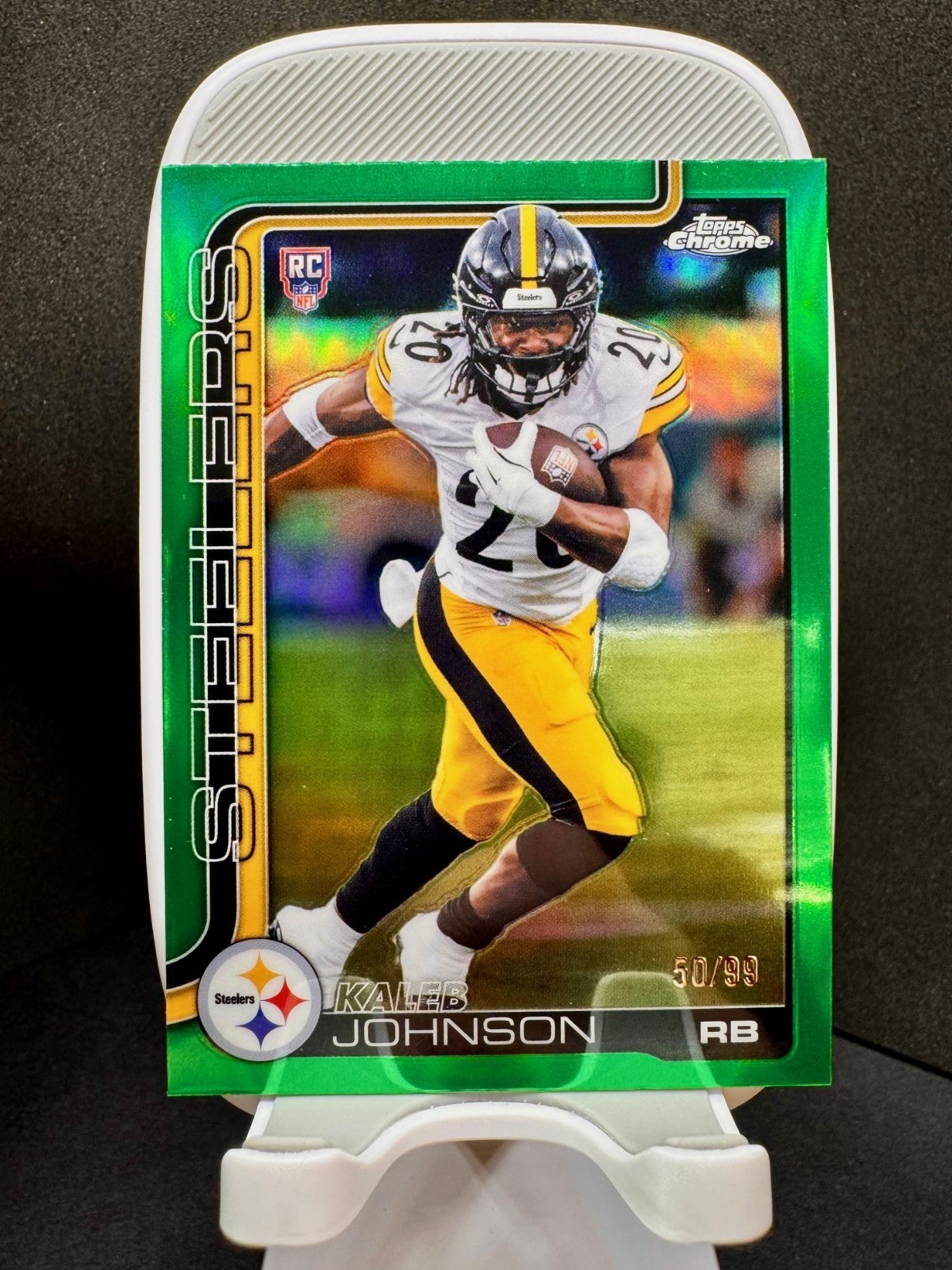 2025 Topps Chrome Kaleb Johnson (RC) Rookie /99 Green Refractor - Steelers