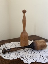 Two Antique Old Primitive Wooden Potato Mashers Kitchen Gadgets