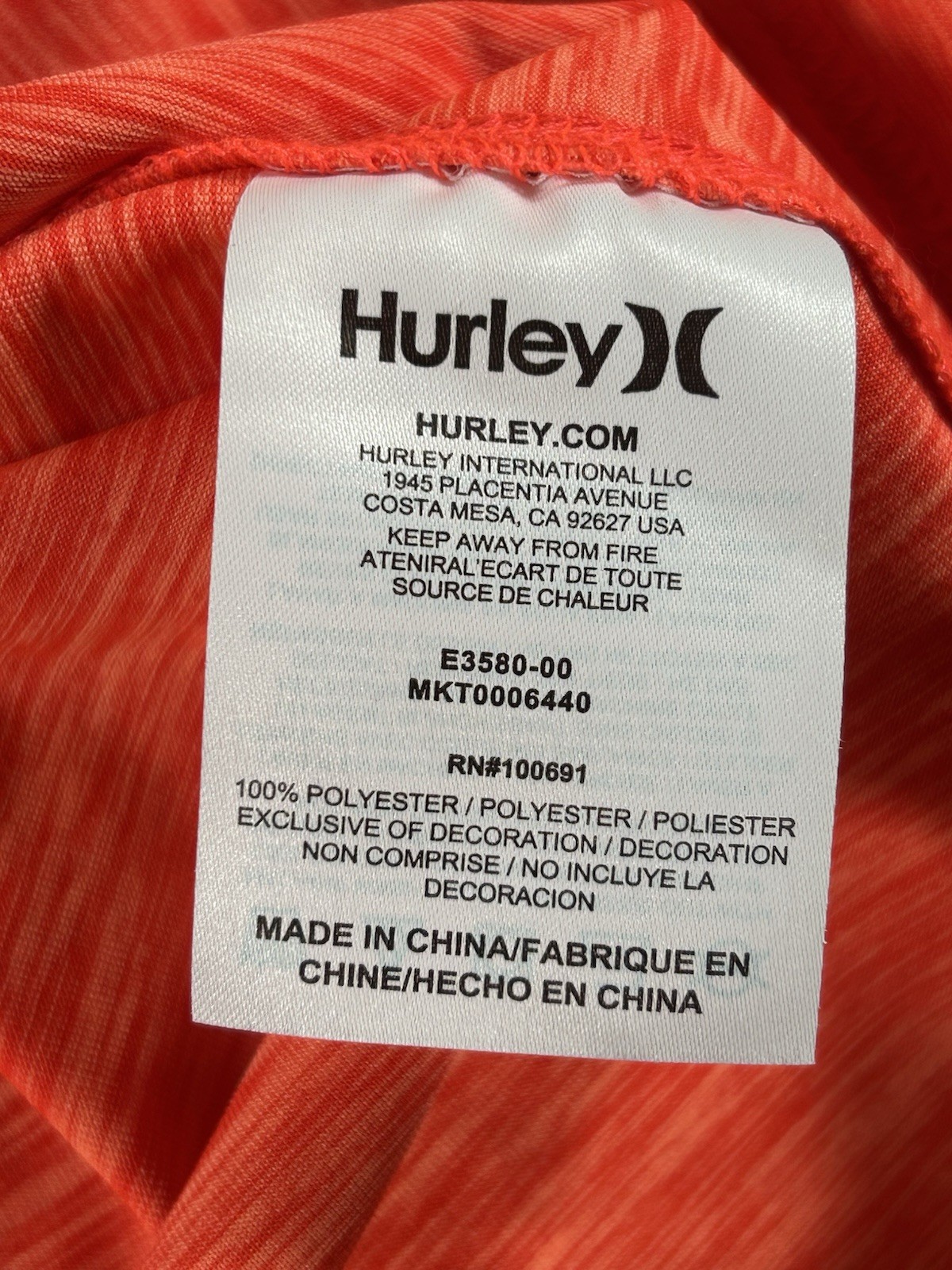 Hurley Men's Size 2XL Orange Polo Shirt Performance Golf/Surf NWT image 7