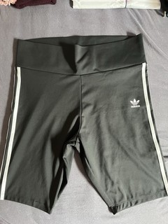 adidas Damen Radlerhose Gr. 48 schwarz/weiß Streifen Logo elastisch Kompr.