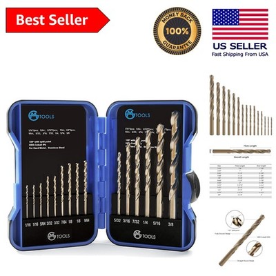 15-Piece HSS Cobalt Drill Bit Kit with Indexed Case for Metal & Wood