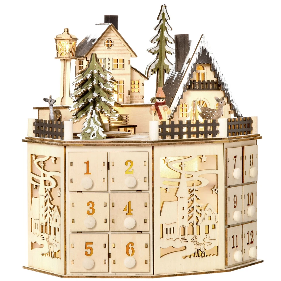 Calendario de Adviento de Navidad de madera iluminado 24 días decoración navideña con cajones Foto 3 de 4