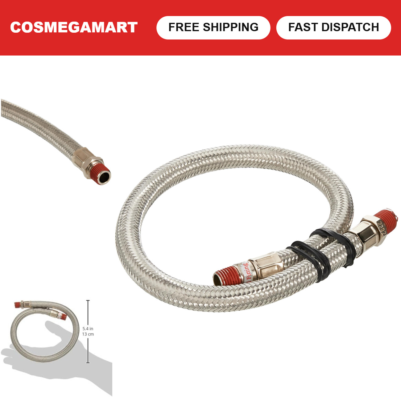 18" Stainless Steel Braided Leader Hose - Durable, Flexible, No Check Valve