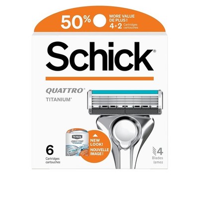 1 Pack Schick Quattro Titanium 4 Blades Razor Refills Total 6 Refill Cartridges