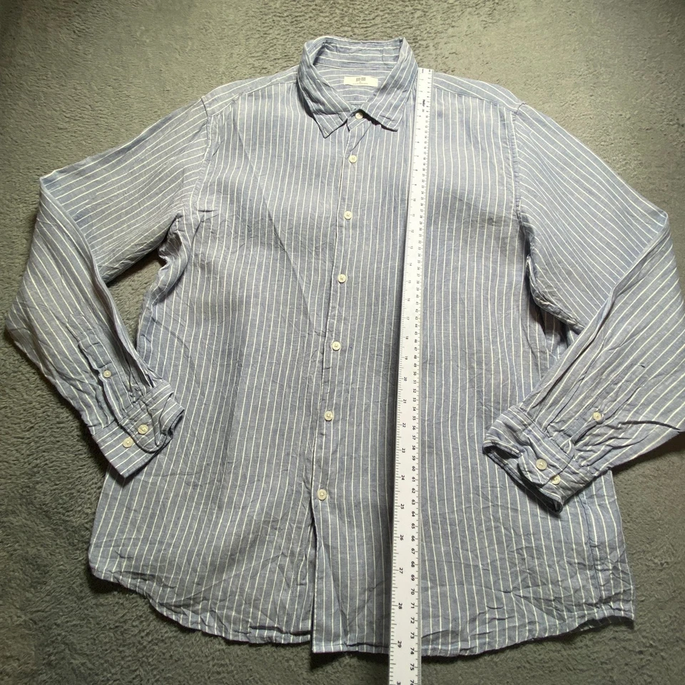 Uniqlo Shirt Men's XL Blue Striped Linen Button-Up Casual Shirt - Image 4 of 4