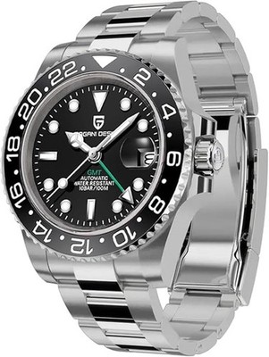  USA Pagani Design PD-1662 Master GMT Oyster Black Bezel Automatic Watch 