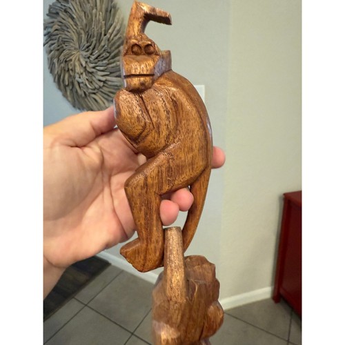 Hand Carved Wood Monkey Chain Hanging Decor Sculpture Art - Picture 4 of 6