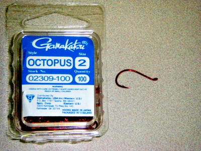 GAMAKATSU OCTOPUS RED FISHING HOOKS 100 PK SIZE 2 STOCK #02309-100 RED