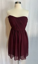 Forever 21 Burgundy Solid Chiffon Pleated Fit & Flare Short Dress L Zip Lined