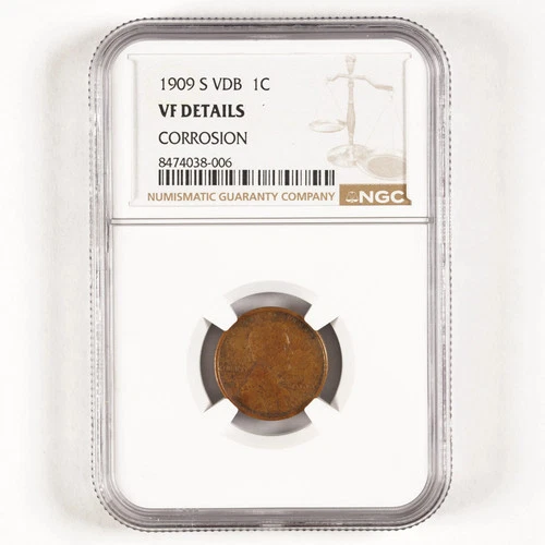 1909-S VDB Key Date Lincoln Wheat Cent 1c VF Details NGC 31512