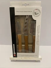 Swissmar Acacia wood -Stainless Steel (3-Piece Cheese Knife Set) New