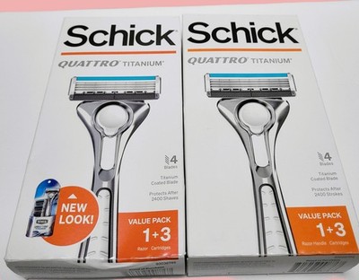 2x Schick Quattro Titanium Men Razor 4 Blades (2 razor handles + 6 Cartridges )