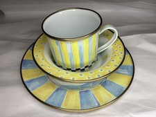 Rentner MacKenzie Childs Emaille gelb & blau Ente Kind 3-teiliges Set Teller Schüssel Becher