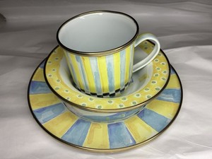 Retired MacKenzie Childs Enamel Yellow & Blue Duck Child 3 pc Set Plate Bowl Mug