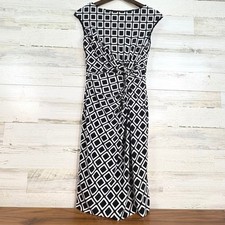 Lauren Ralph Lauren Black White Geometric Stretch Twist Front Cap Sleeve Dress 4