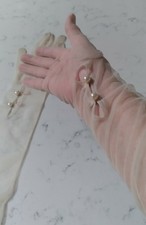 Vintage Women's 23" Long Light Ecru Sheer Nylon Gloves Cocktail Small 5.5-6 ring