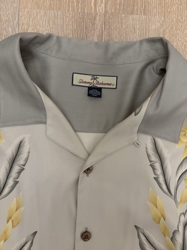 Tommy Bahama 100 % Seide Herren Knopf Kurzarm Hawaii Blumen grau Größe 2xl - Bild 4 von 6