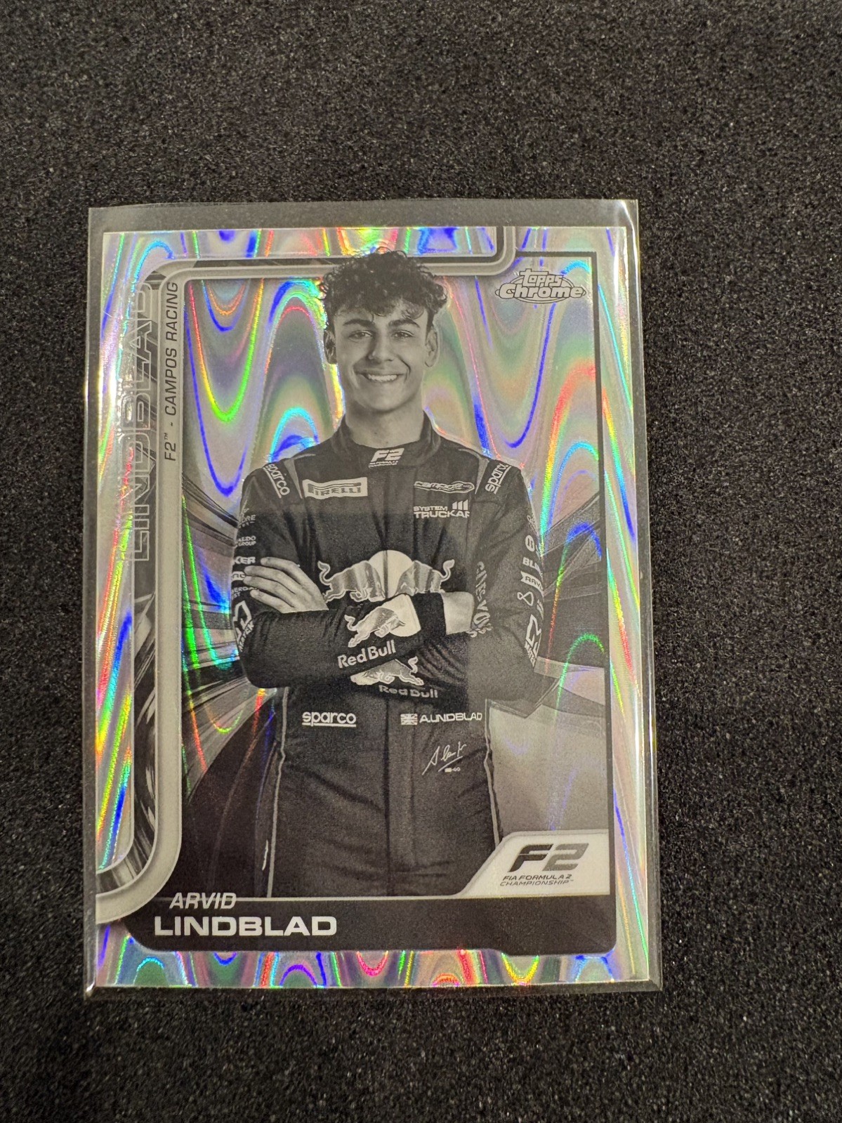 2025 Topps Chrome Formula 1 F1 Driver Arvid Lindblad #23 Black & White RayWave