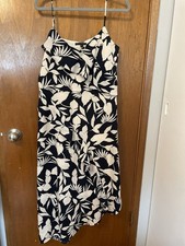 Banana Republic Black White Asymmetrical Dress Ruffles Lined Size 14 Black Ivory