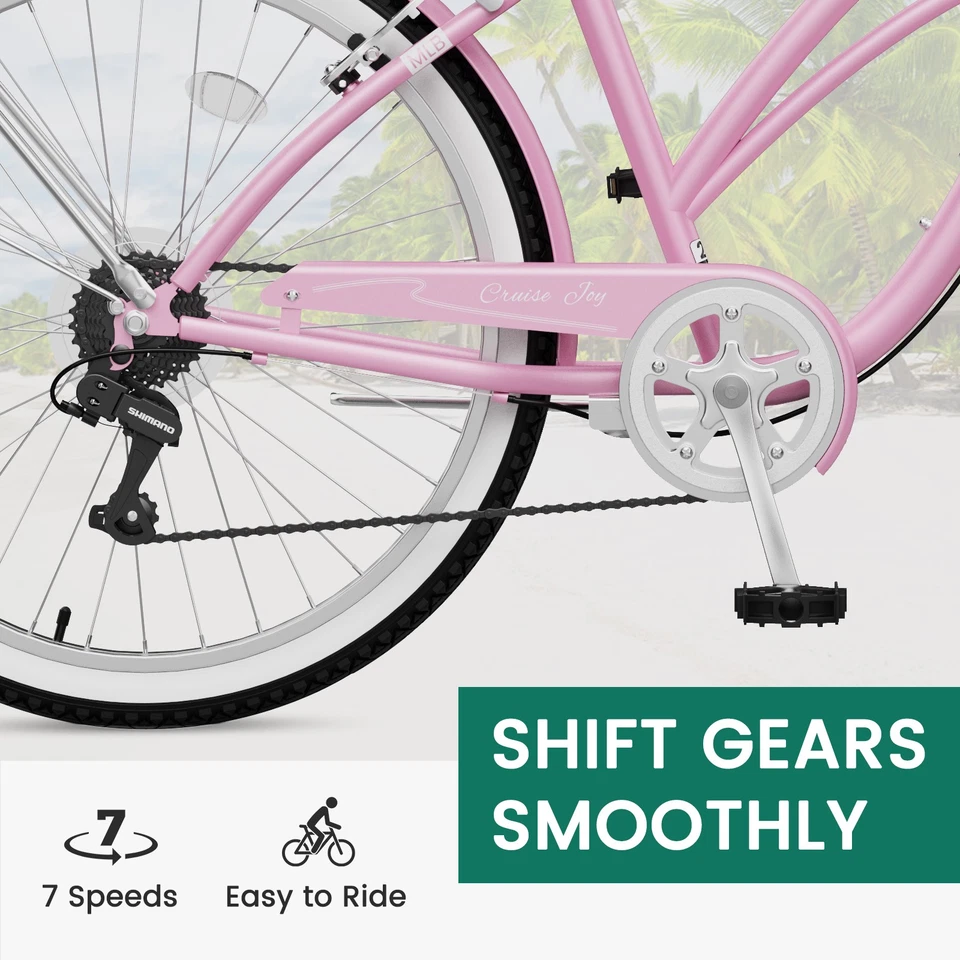 DoCred 24/26 Inch Beach Cruiser Bike,7 Speed Adult City Bicycle for Men & Women - Image 3 of 4