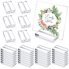 40 Pieces Acrylic Place Card Holders 2 Inch Clear Stands Base with 3 mm Card ...