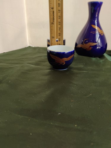 Vintage Cobalt Blue Sake Set Signed Japan - Picture 7 of 7