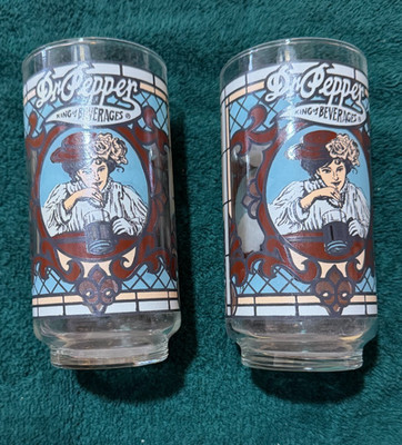 2 ~ Dr Pepper ~ King Of Beverages ~ Stain Glass Style Glass Tumbler