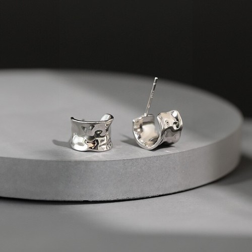 Breite 925 Silber Halbcreolen m. Glänzender Unregelmäßiger Oberfläche Ohrstecker - Bild 8 von 11