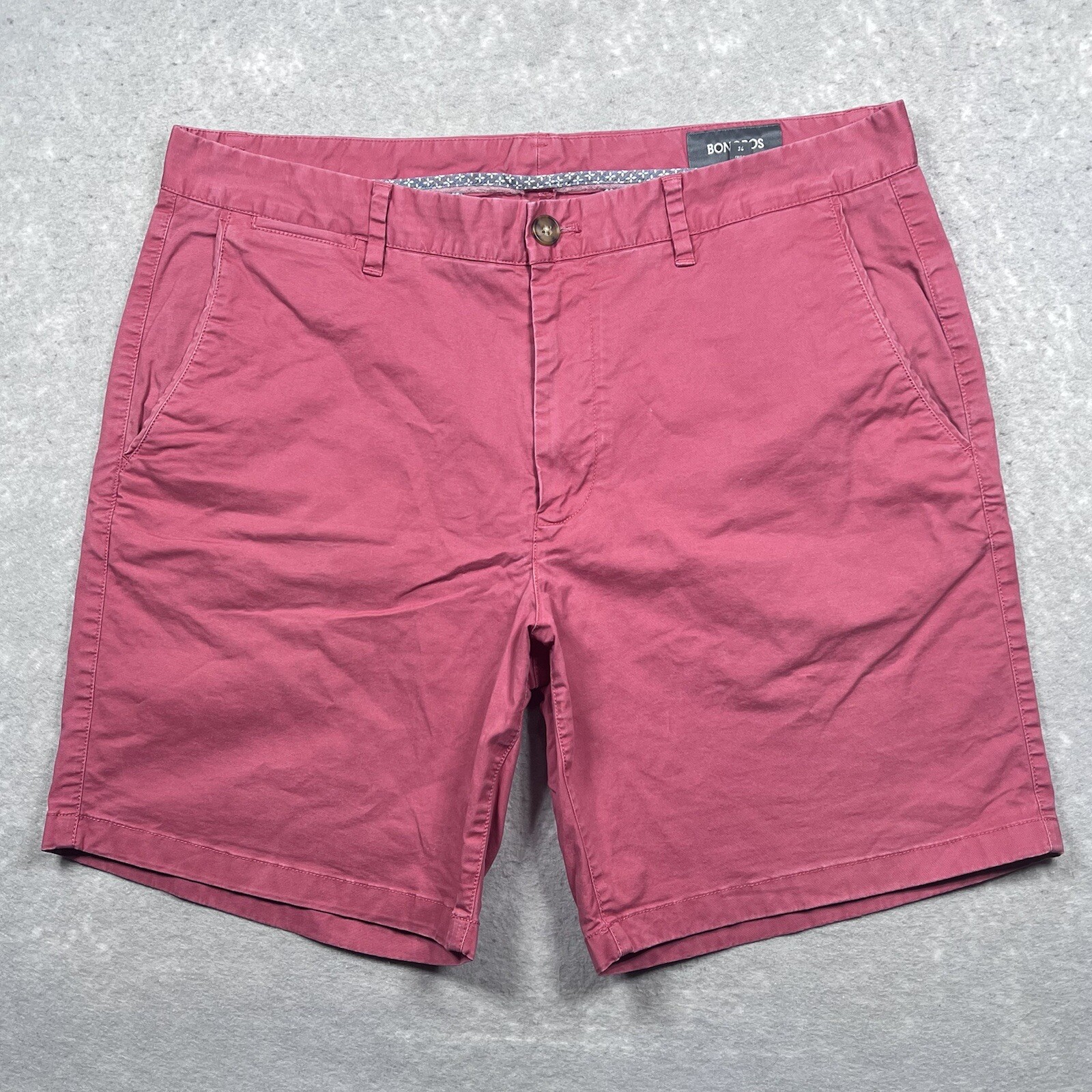BONOBOS Shorts Mens Size 34 Pink Coral Chino Shorts Cotton Inseam 7
