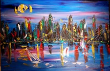 BLUE NEW YORK CITYSCAPE by Kazav Giclee  Painting Stretched Canvas Sftru